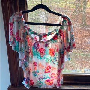 off the shoulder floral shirt